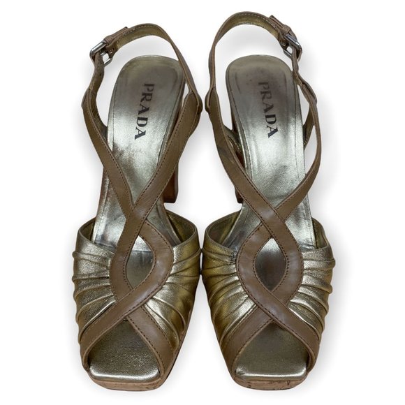 Leather Cork Heel Sandals - Picture 1 of 5